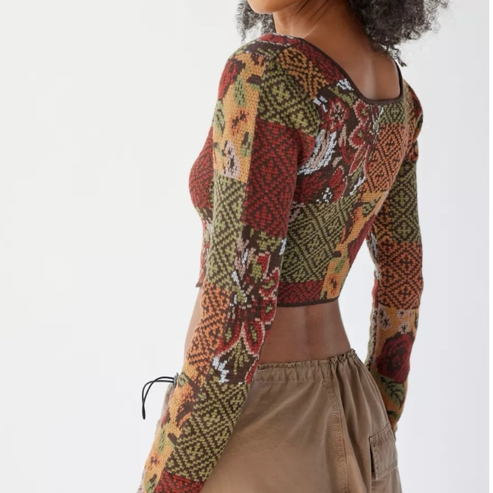 Simons Multicolor Patchwork Crop Top - Picture 2 of 5